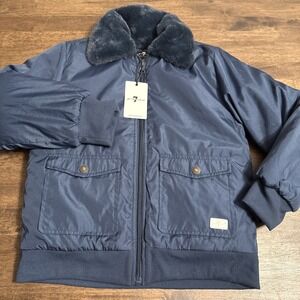 7 For All Mankind Girls Navy Blue Puffer Jacket Faux Fur Collar Sz 6 NWT NEW